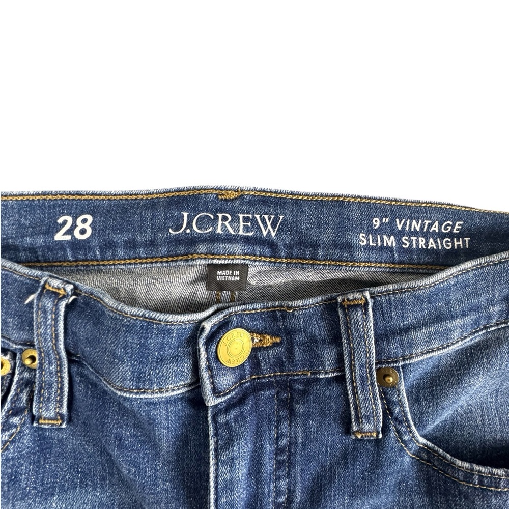 J Crew Women's Jeans Size 28 9" Vintage Slim Straight Blue Denim Whiskering - Picture 8 of 9